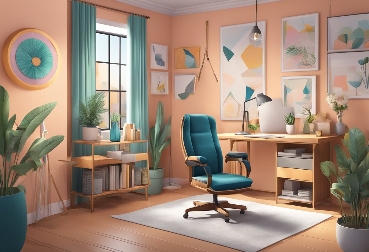 Lugares para Furar Piercing Perto de Mim: Guia de Estúdios Recomendados Um estúdio aconchegante com paredes coloridas e decoração moderna, apresentando uma exibição de várias opções de piercings e uma cadeira confortável para os clientes.