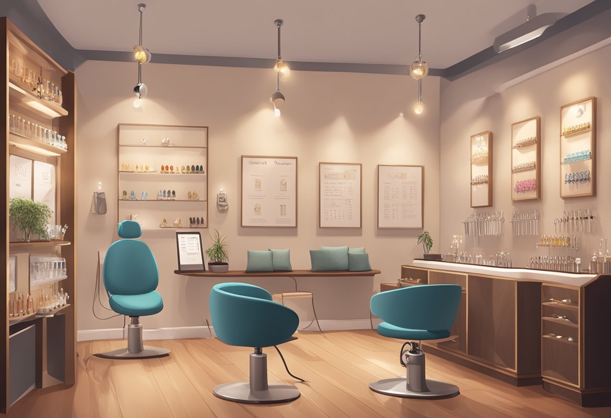 Lugares para Furar Piercing Perto de Mim: Guia de Estúdios Recomendados Um estúdio de piercing moderno e aconchegante, com uma exposição de várias joias de piercing e uma lista de preços na parede. A iluminação suave e os assentos confortáveis criam uma atmosfera acolhedora.