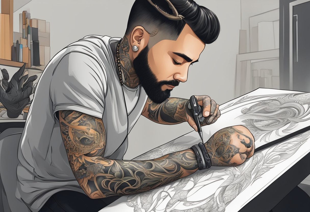 Studio Tatuagem Curitiba: Os Melhores Artistas e Tendências Locais Um tatuador trabalhando em um estúdio moderno em Curitiba, criando designs intricados na pele de um cliente.