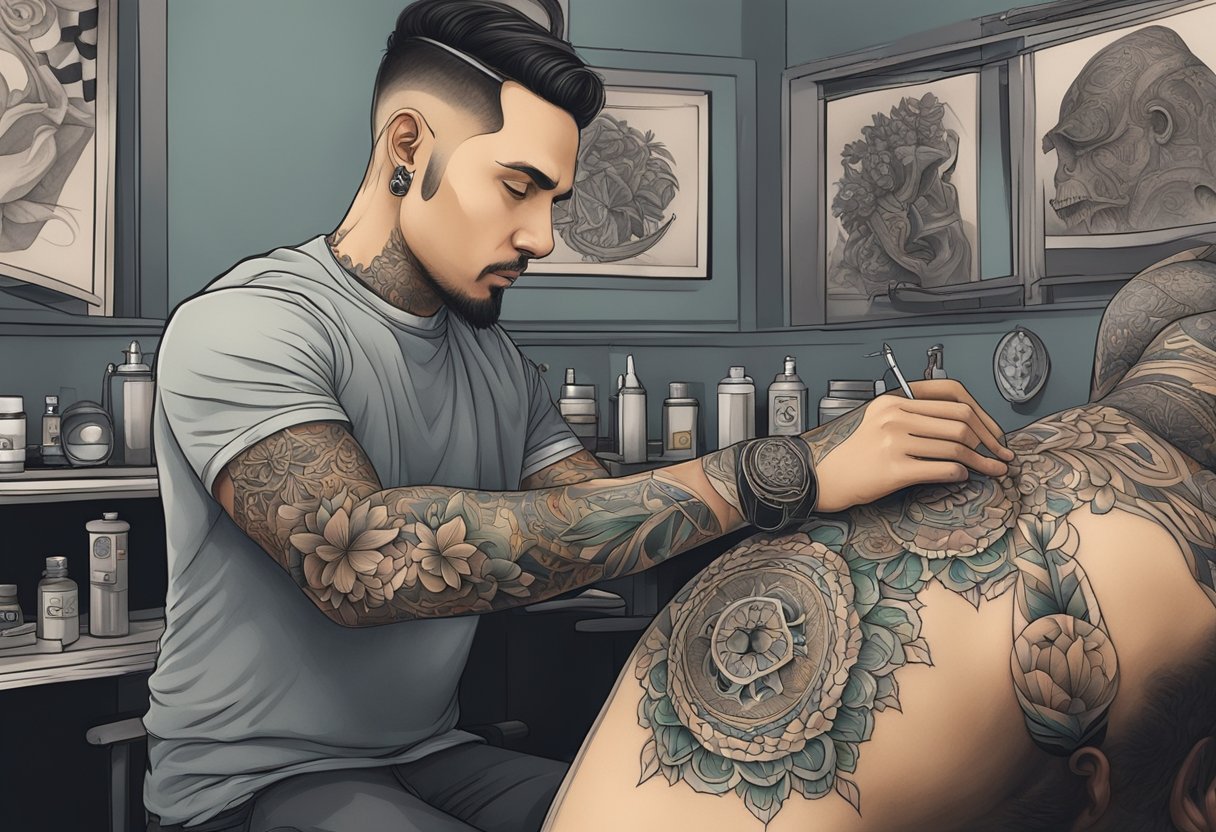 Tatuadores Curitiba Traço Fino: Os Melhores Artistas para Tattoos Detalhadas Um tatuador em Curitiba cria cuidadosamente linhas finas e intrincadas na pele de um cliente, focando na precisão e no detalhe.
