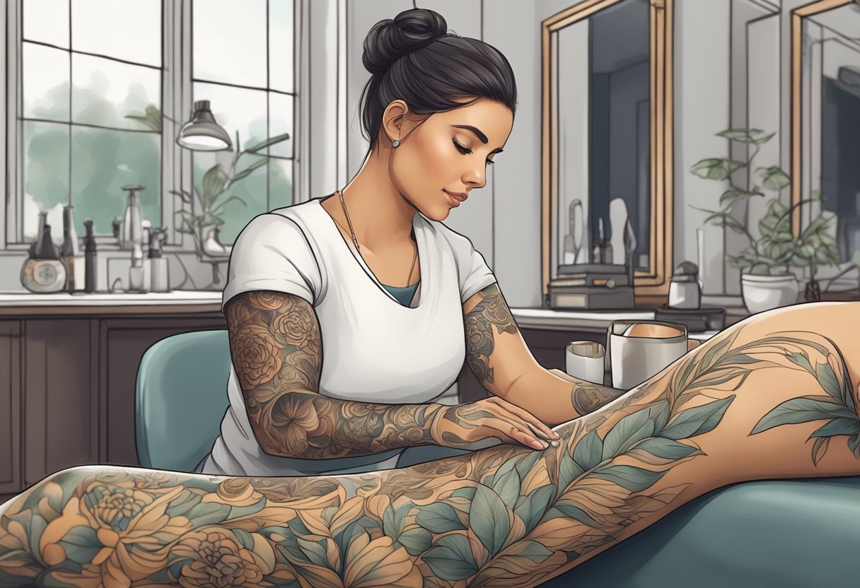 Tatuagem Delicada Curitiba: Melhores Estúdios e Tendências Uma tatuagem delicada sendo cuidadosamente hidratada em um estúdio sereno em Curitiba