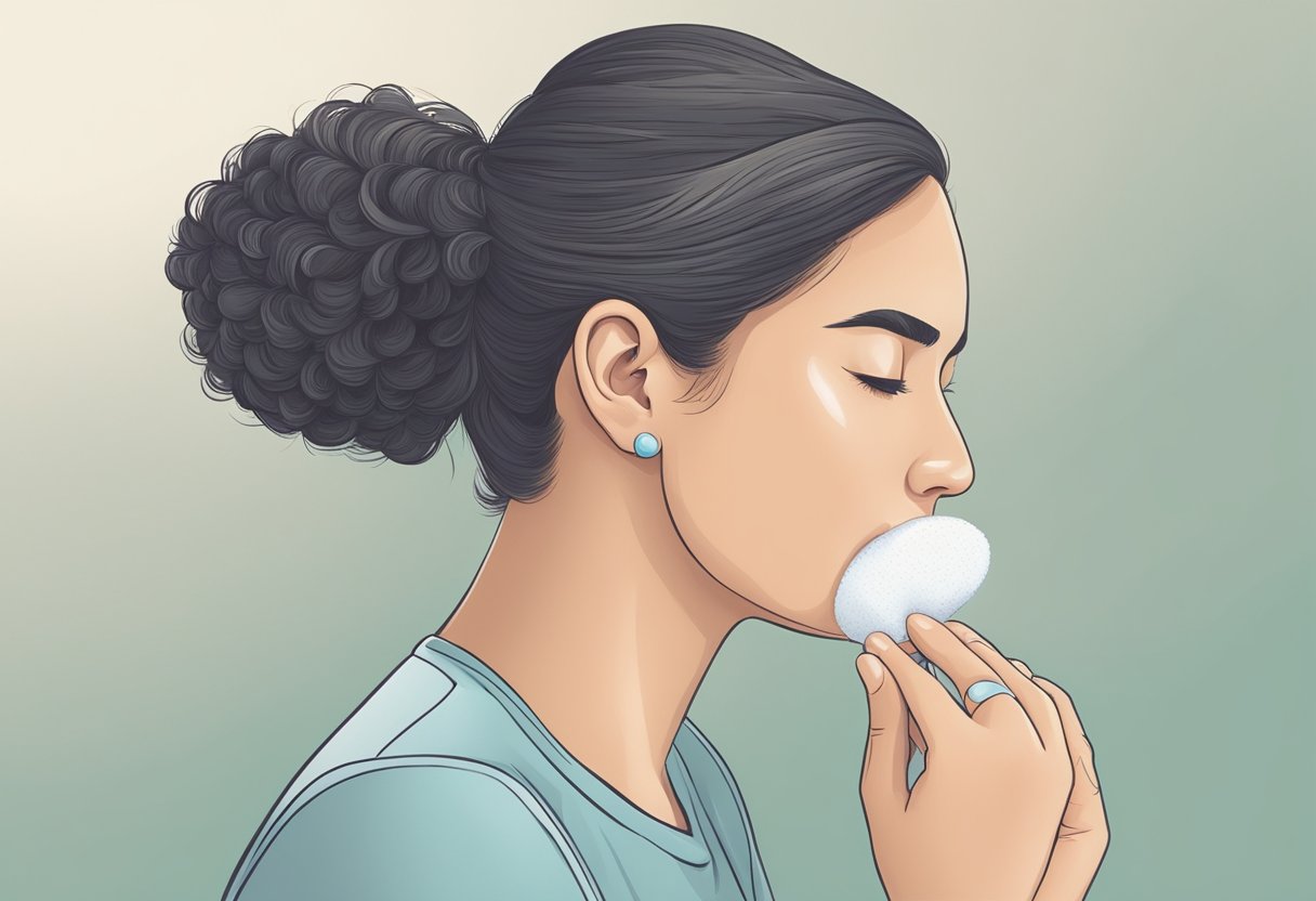 Uma pessoa limpando e desinfetando um lóbulo da orelha com um algodão após a perfuração.