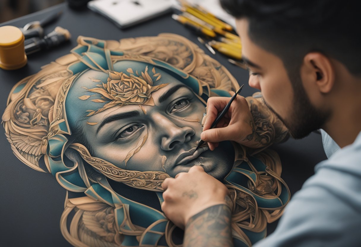 Tatuagem Realismo Curitiba: Mestres da Arte Realista na Capital Paranaense Um tatuador realista em Curitiba, meticulosamente criando um retrato detalhado de uma tatuagem.