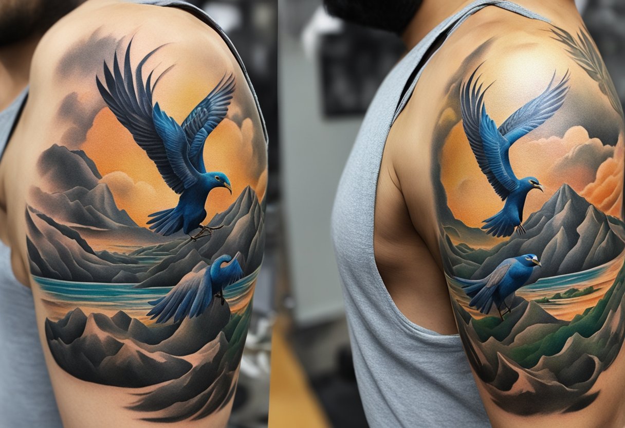 Tatuagem Realismo Curitiba: Mestres da Arte Realista na Capital Paranaense Um tatuador no Estúdio Visão Tattoo em Curitiba recriando meticulosamente um design realista na pele de um cliente.