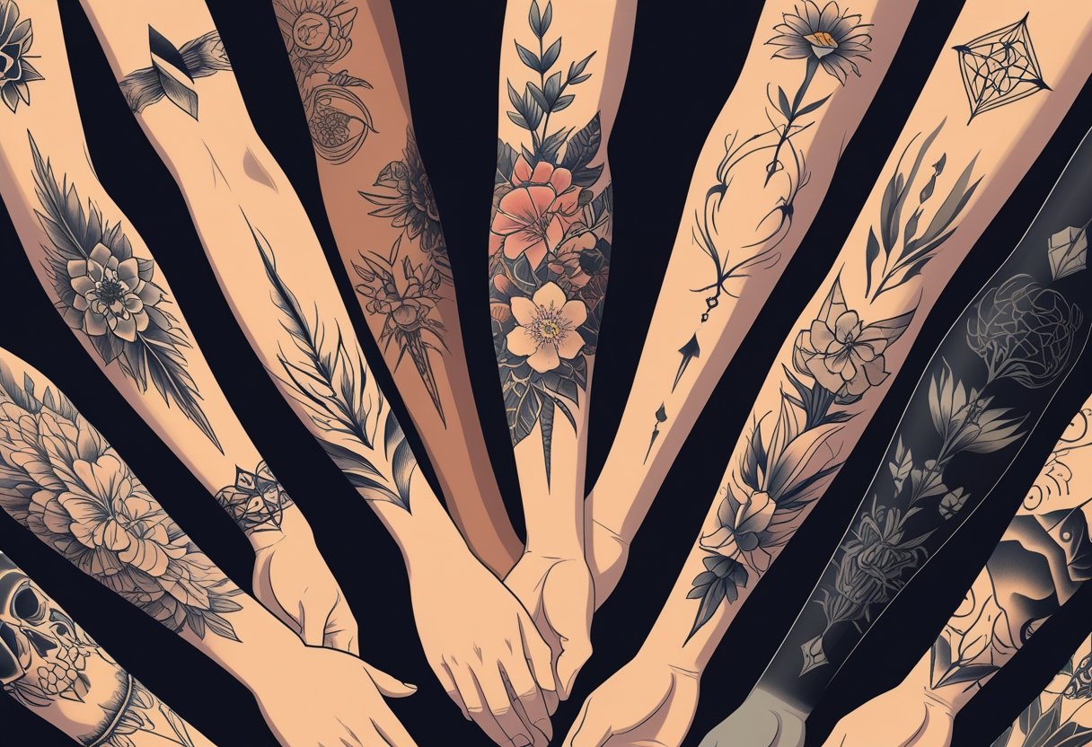 Fotos de tatuagem no braço: inspirações e estilos para todos os gostos Várias imagens de braços com diferentes tatuagens detalhadas e variadas.