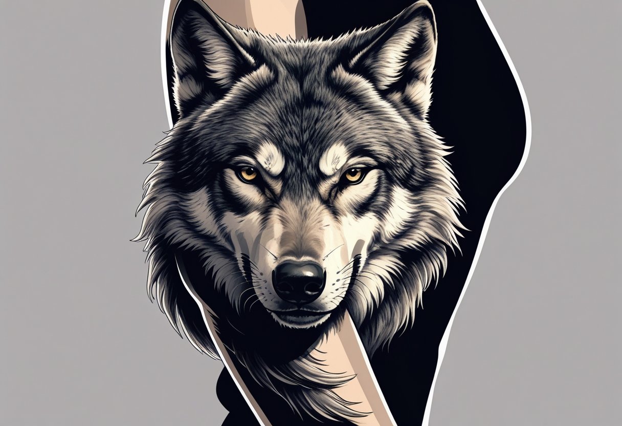 Tatuagem Lobo Antebraço: Significados, Estilos e Inspirações Ilustração de um lobo tatuado no antebraço de uma pessoa, mostrando detalhes do rosto e do pelo do animal.