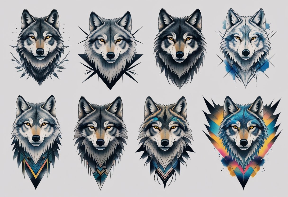 Tatuagem Lobo Antebraço: Significados, Estilos e Inspirações Várias ilustrações de tatuagens de lobo posicionadas no antebraço, mostrando diferentes desenhos e estilos.